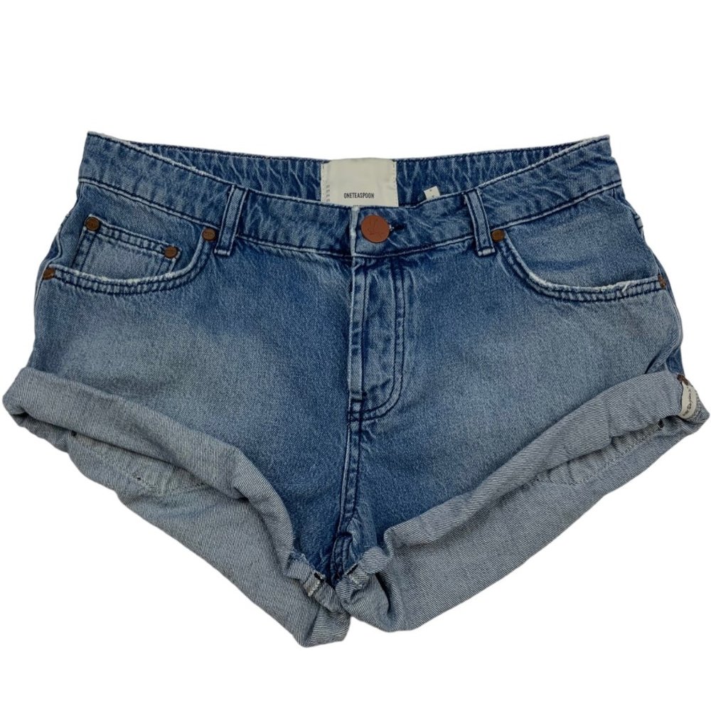 One Teaspoon Bandits Cuffed Denim Shorts 27 Blue Distressed